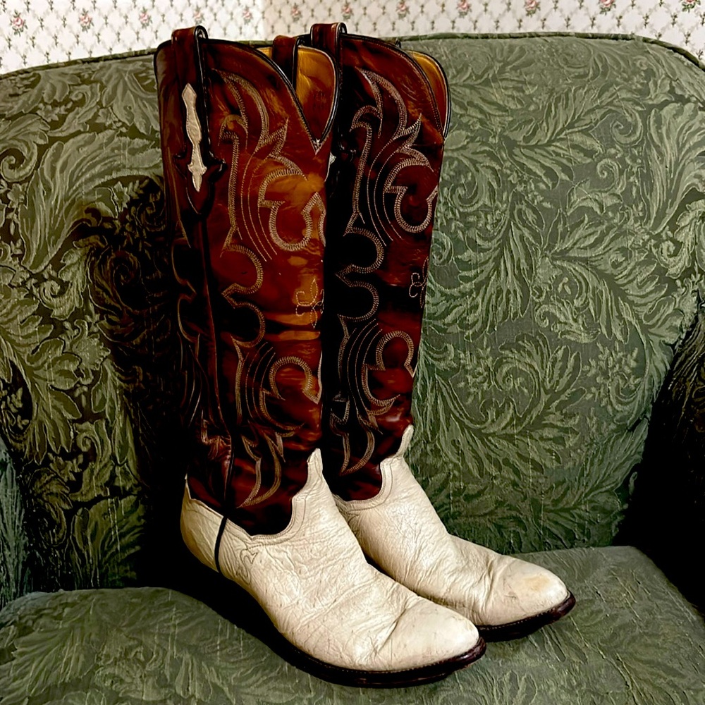 T O Stanley women western boot size 7.5  tall shaft with coconut Ostrich